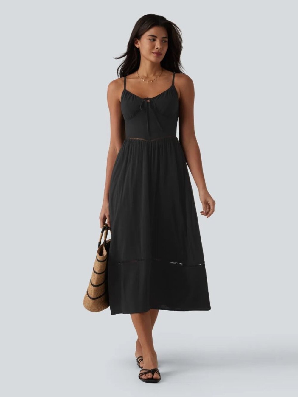 NWT Halara Tie Front Cut Out Midi Dress with Pockets Size S